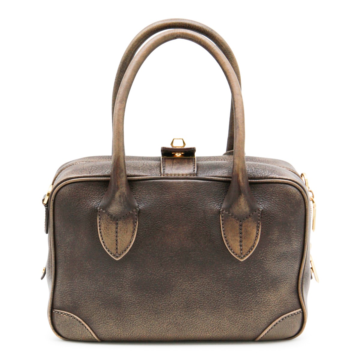 BROWN LEATHER TOP HANDLE BAG