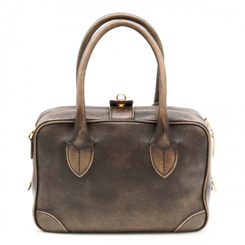 BROWN LEATHER TOP HANDLE BAG