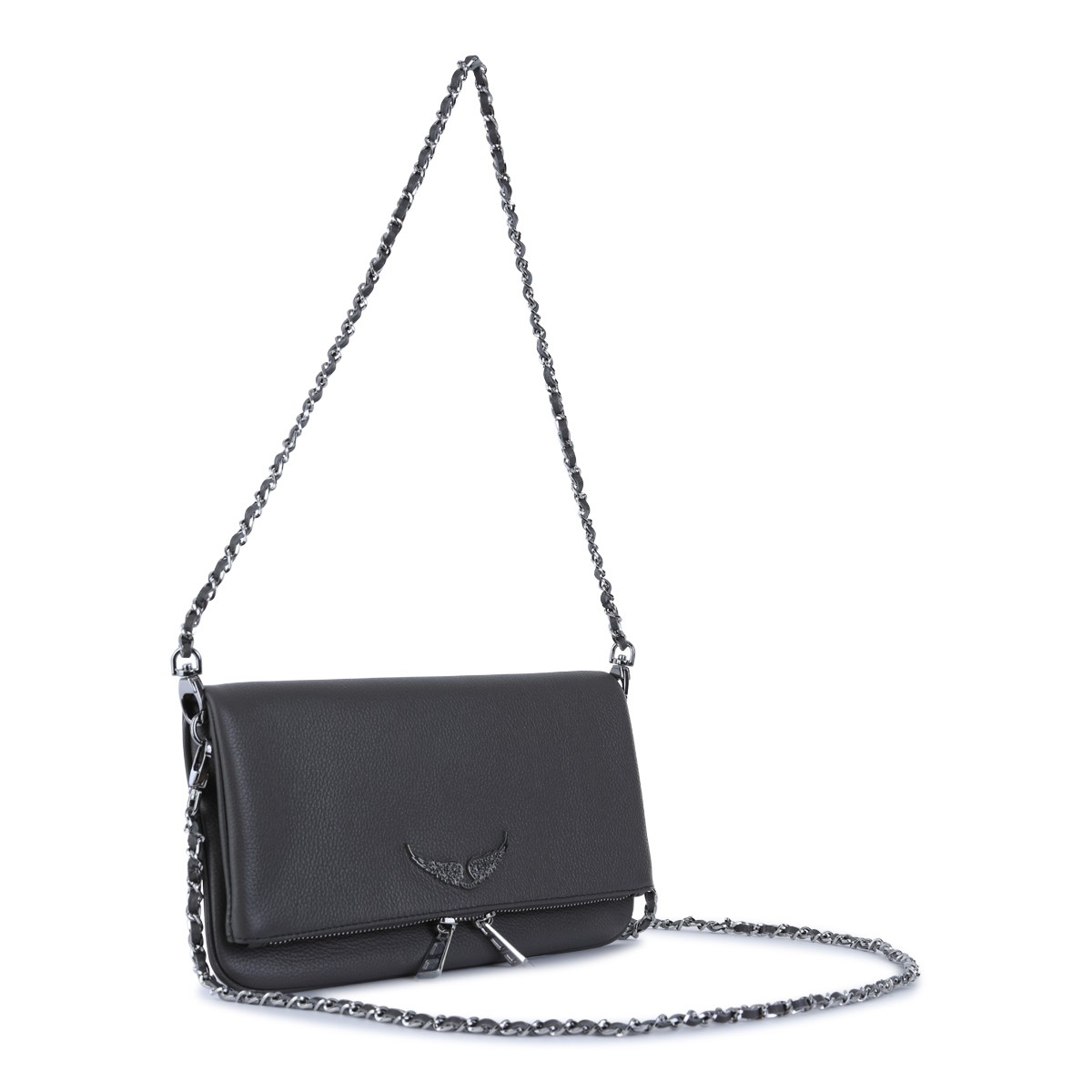 DARK GREY LEATHER ROCK SHOULDER BAG