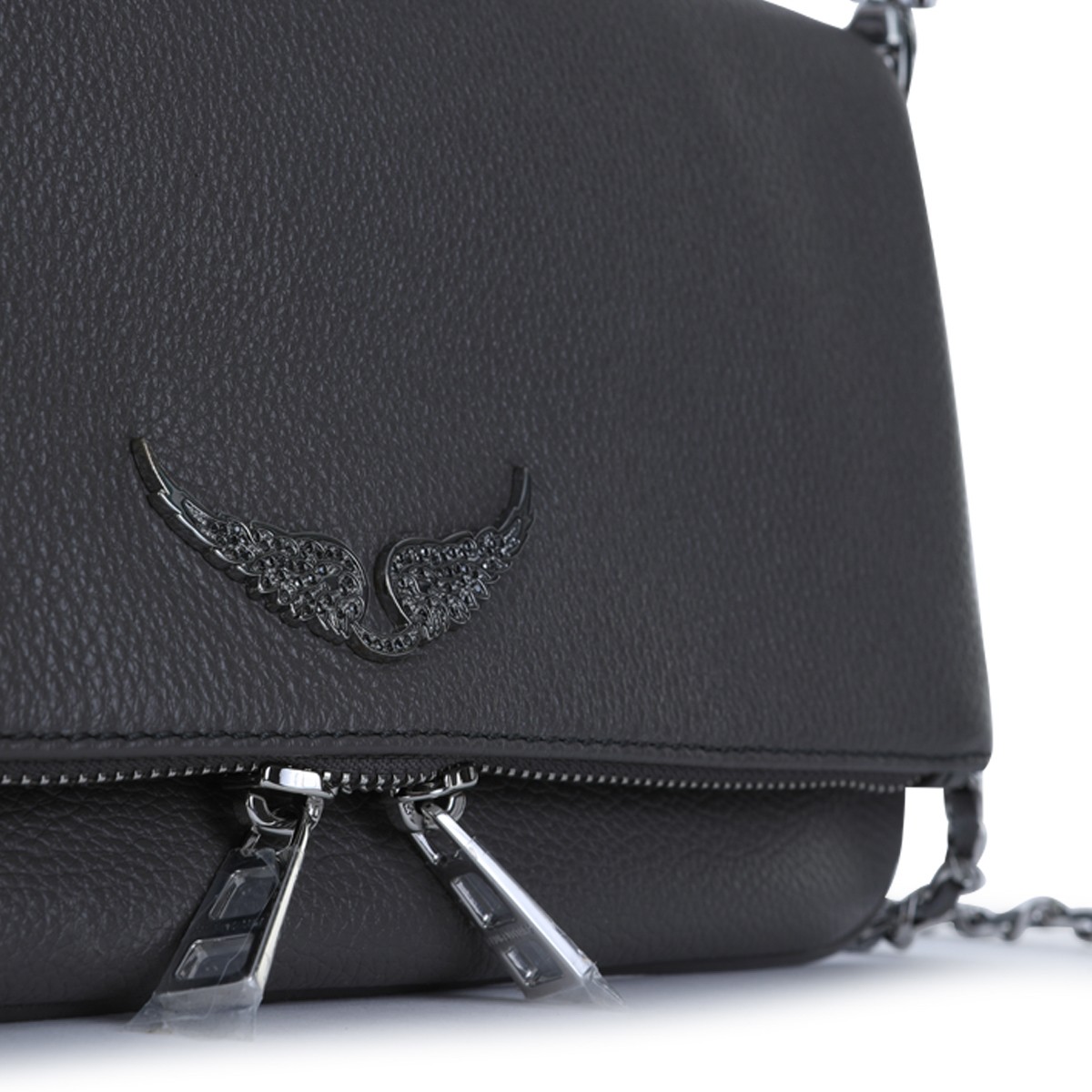 DARK GREY LEATHER ROCK SHOULDER BAG