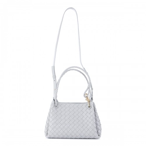 LIGHT GREY LEATHER MEDIUM PARACHUTE TOP HANDLE BAG
