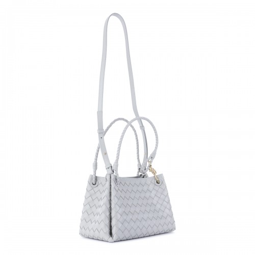 LIGHT GREY LEATHER MEDIUM PARACHUTE TOP HANDLE BAG