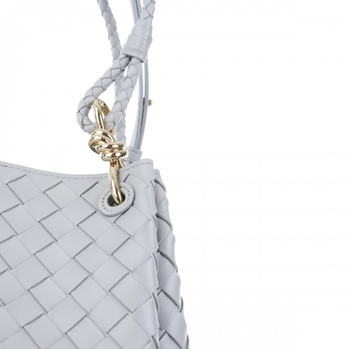 LIGHT GREY LEATHER MEDIUM PARACHUTE TOP HANDLE BAG