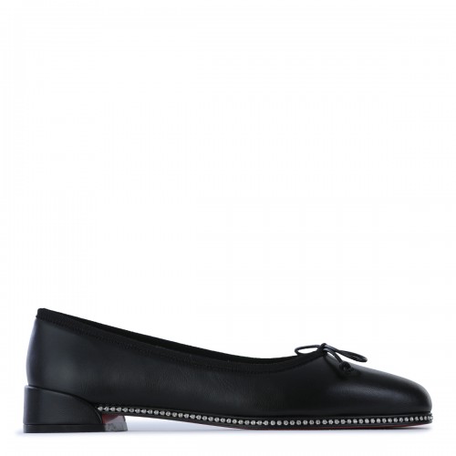 BLACK LEATHER SWEETIE STRASS FLATS