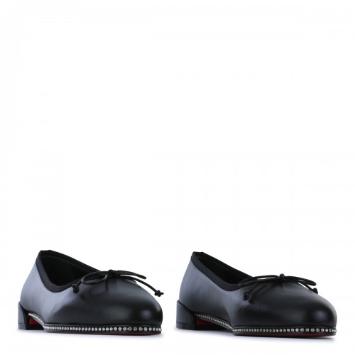 BLACK LEATHER SWEETIE STRASS FLATS