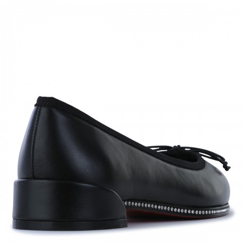 BLACK LEATHER SWEETIE STRASS FLATS