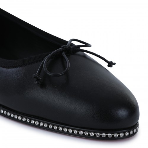 BLACK LEATHER SWEETIE STRASS FLATS
