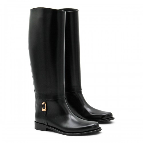 BLACK LEATHER HORNY BOOTS 2