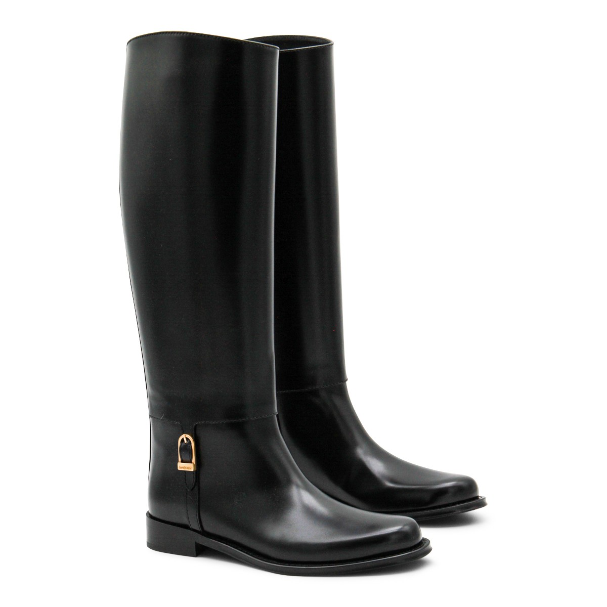 BLACK LEATHER HORNY BOOTS