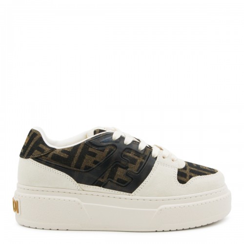 BEIGE AND BROWN LEATHER FENDI MATCH SNEAKERS