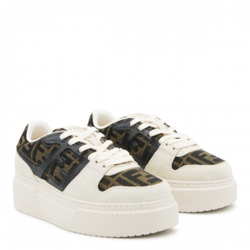BEIGE AND BROWN LEATHER FENDI MATCH SNEAKERS