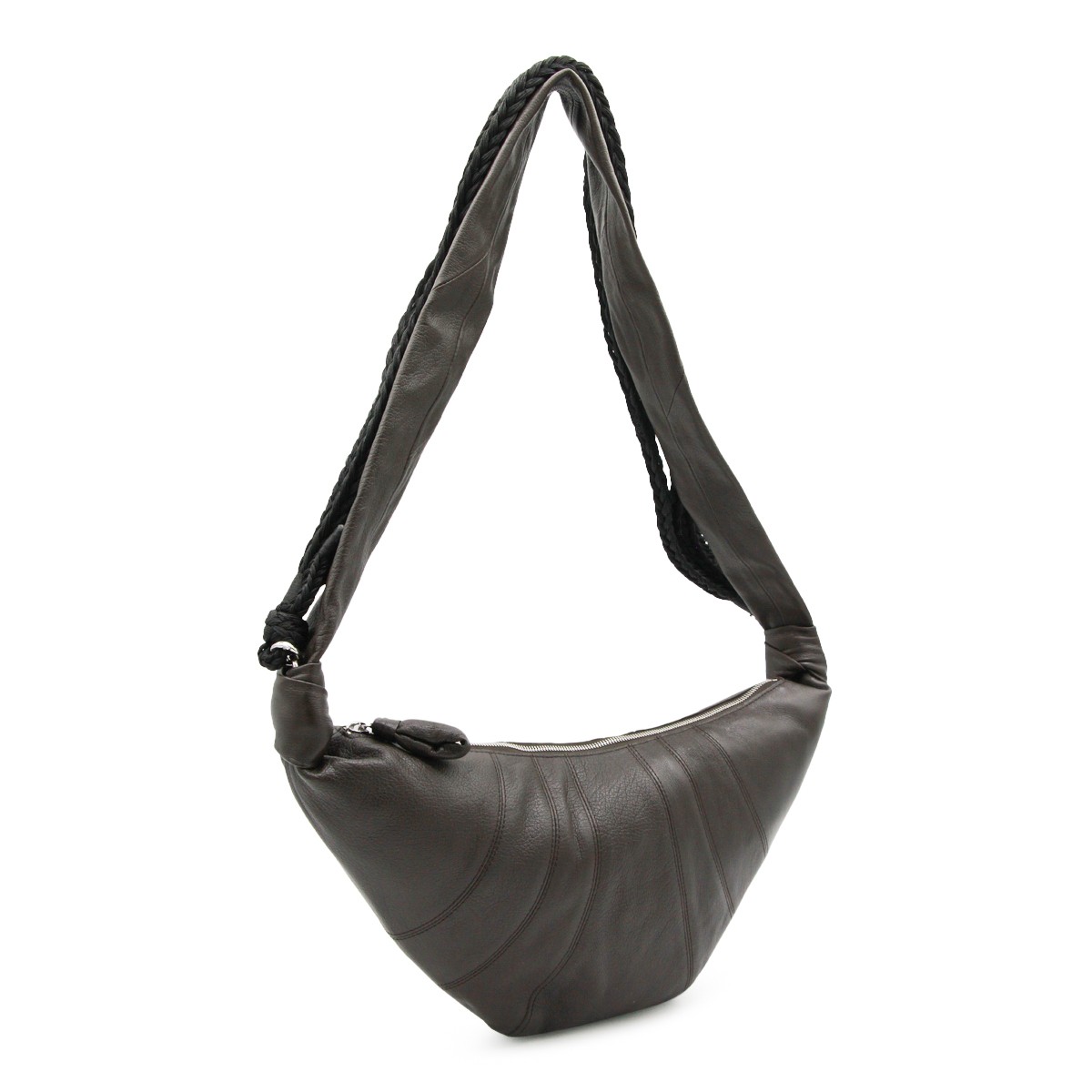 BLACK LEATHER BRAID MEDIUM CROISSANT...