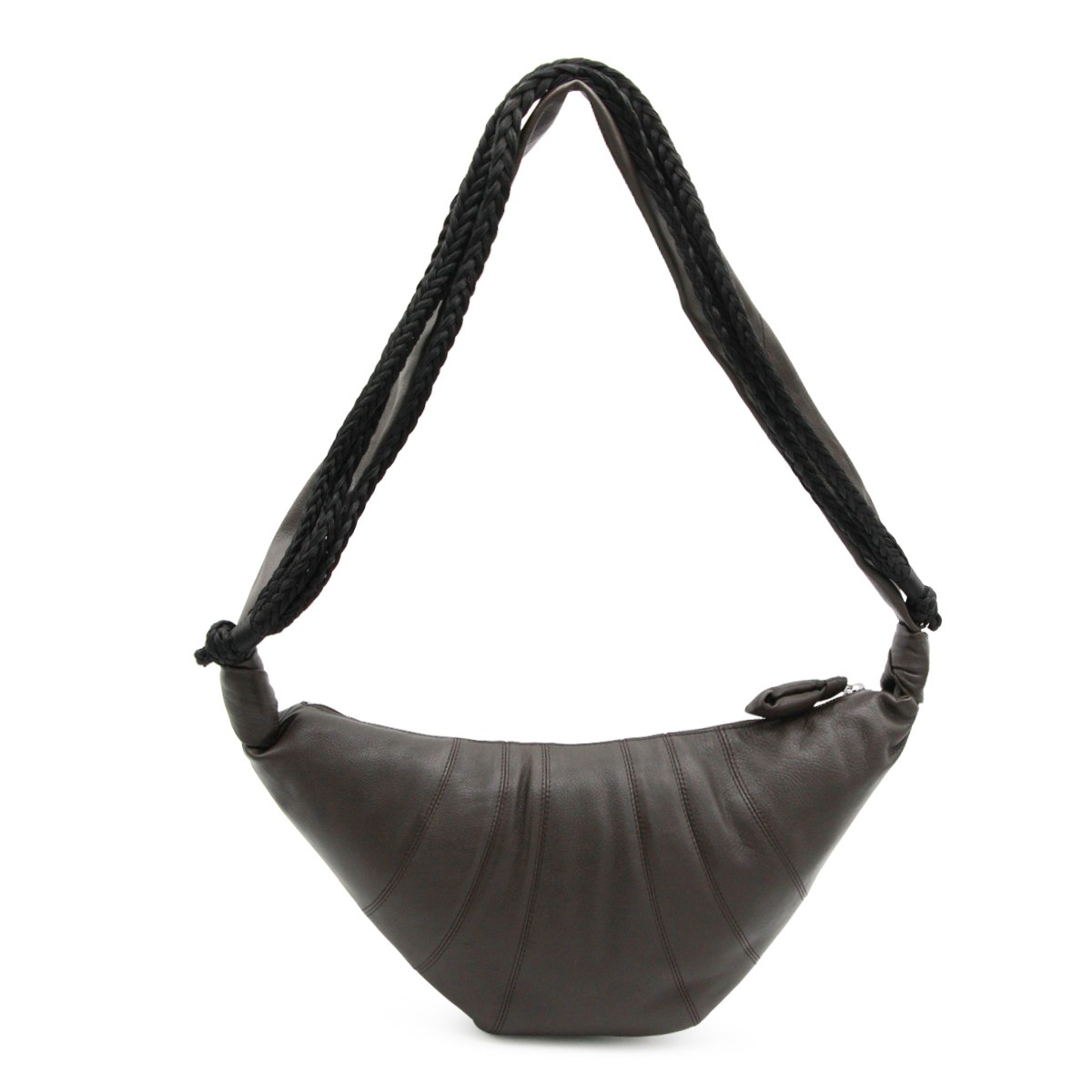 BLACK LEATHER BRAID MEDIUM CROISSANT...