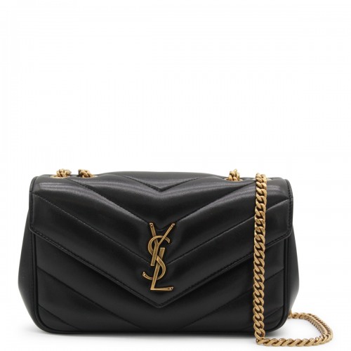 BLACK LEATHER LOULOU SMALL TOP HANDLE BAG