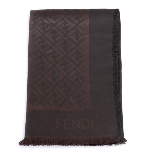 BROWN SILK WOOL BLEND SCARF