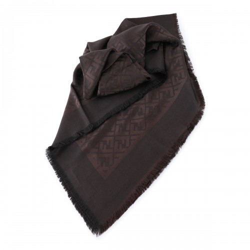 BROWN SILK WOOL BLEND SCARF