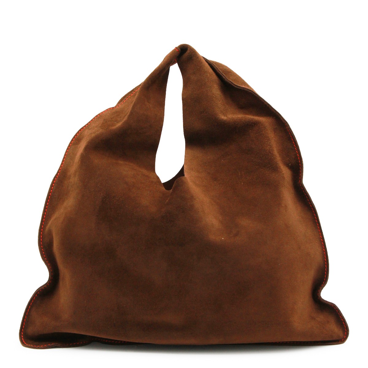 BROWN LEATHER SMALL BINDLE SHOULDER BAG