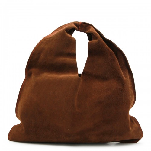 BROWN LEATHER SMALL BINDLE SHOULDER BAG