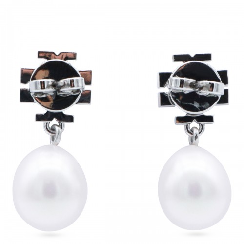 SILVER AND PEARL BRASS EARRINGS