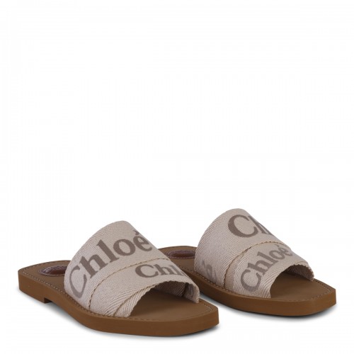 BLUSHY BEIGE CANVAS WOODY FLATS