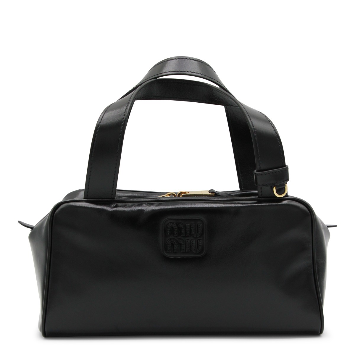 BLACK LEATHER TOP HANDLE BAG