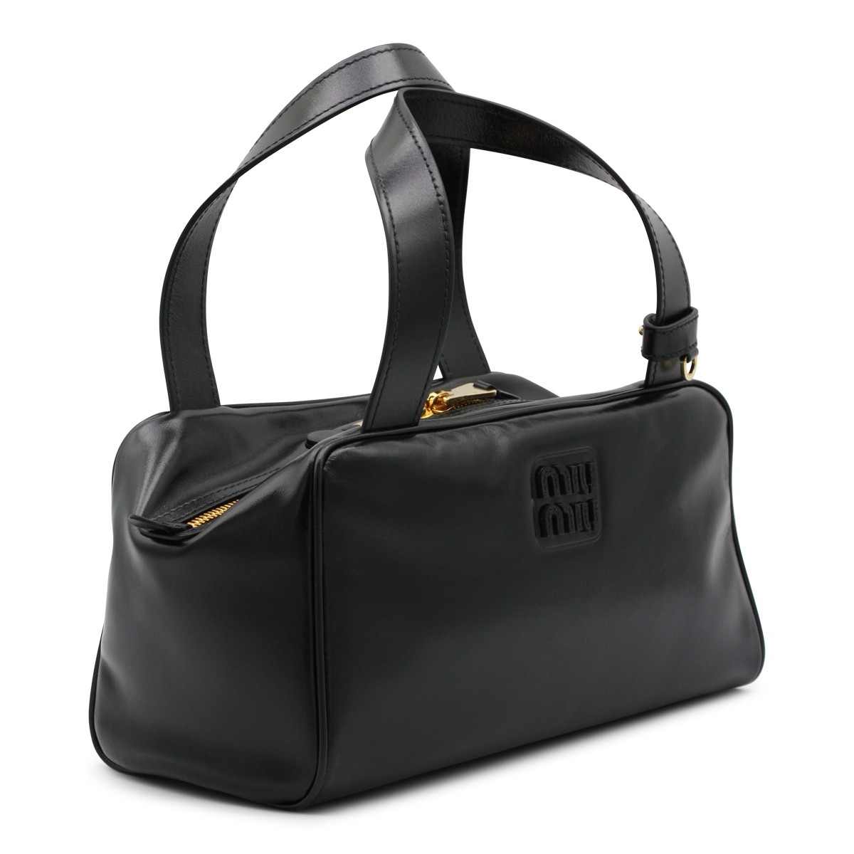 BLACK LEATHER TOP HANDLE BAG