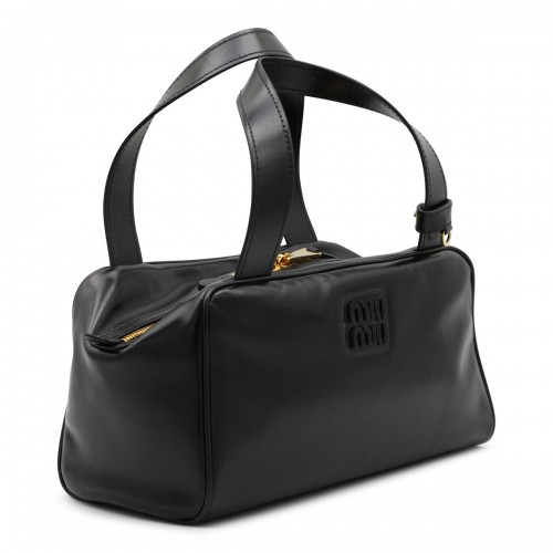 BLACK LEATHER TOP HANDLE BAG