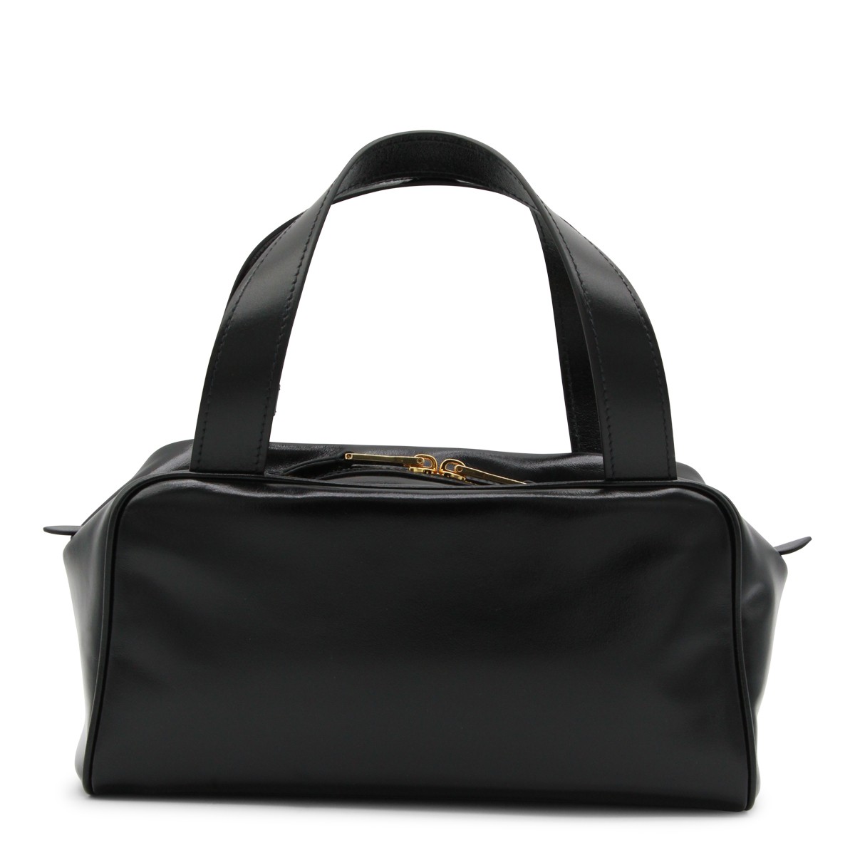 BLACK LEATHER TOP HANDLE BAG