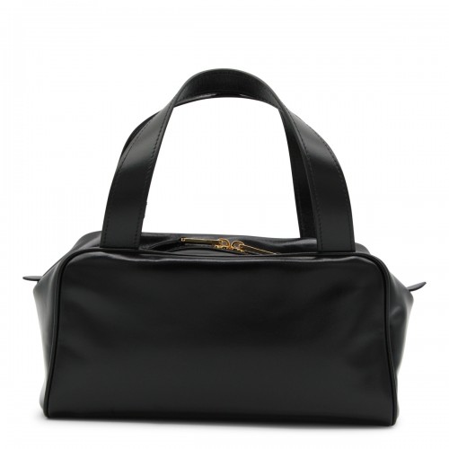BLACK LEATHER TOP HANDLE BAG