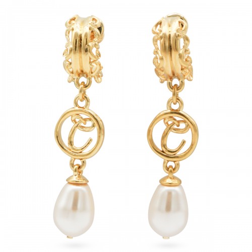 GOLD AND PEARLY BRASS EARRINGS