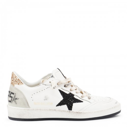 WHITE AND GOLD LEATHER BALL STAR LOE TOP SNEAKERS