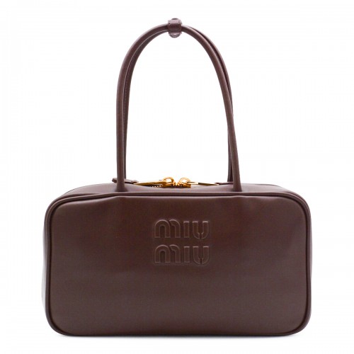 DARK BROWN LEATHER TOP HANDLE BAG