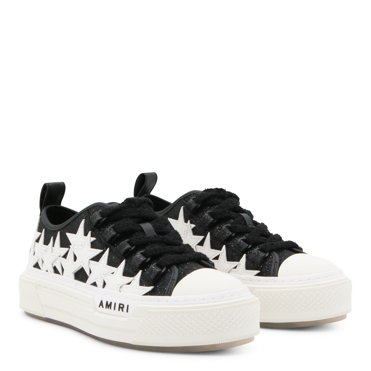 BLACK LEATHER STARS COURT SNEAKERS