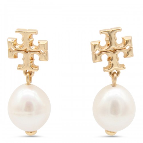 GOLD AND PEARL BRASS EARRINGS