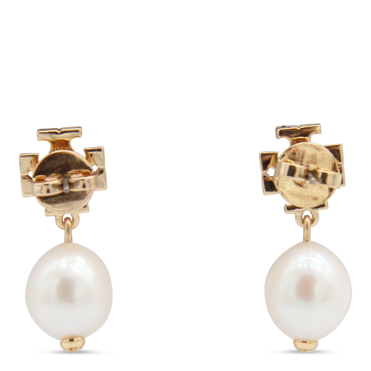 GOLD AND PEARL BRASS EARRINGS