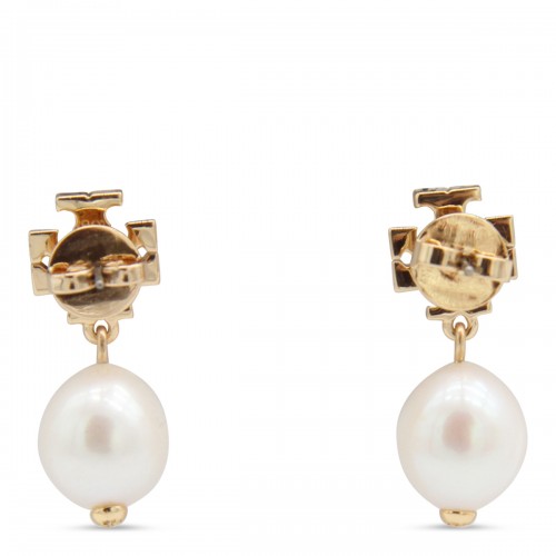 GOLD AND PEARL BRASS EARRINGS