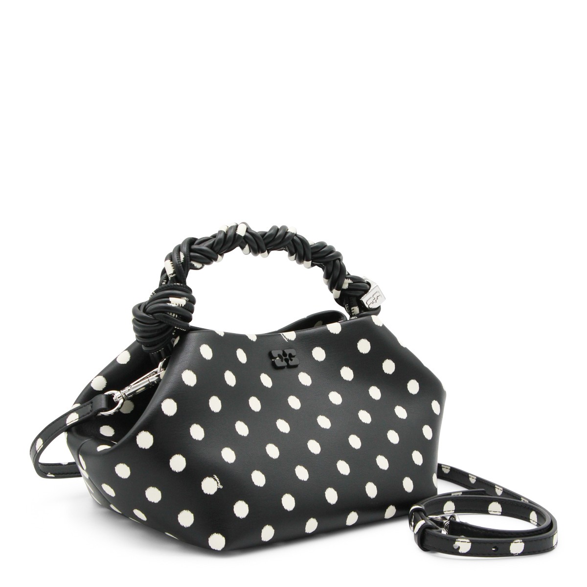 BLACK RECYCLED LEATHER TOP HANDLE BAG