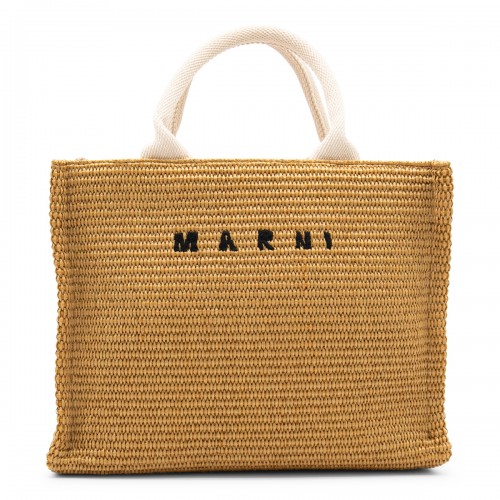 BEIGE CANVAS TROPICALIA TOTE BAG