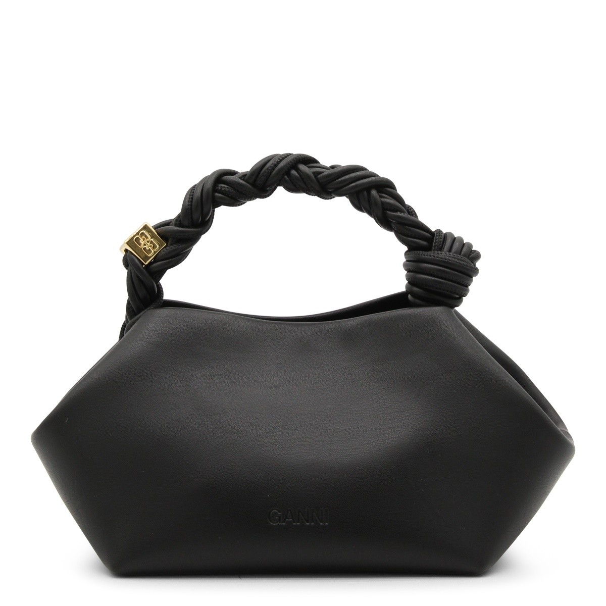 BLACK LEATHER TOP HANDLE BAG