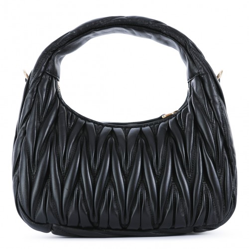 BLACK LEATHER TOP HANDLE BAG