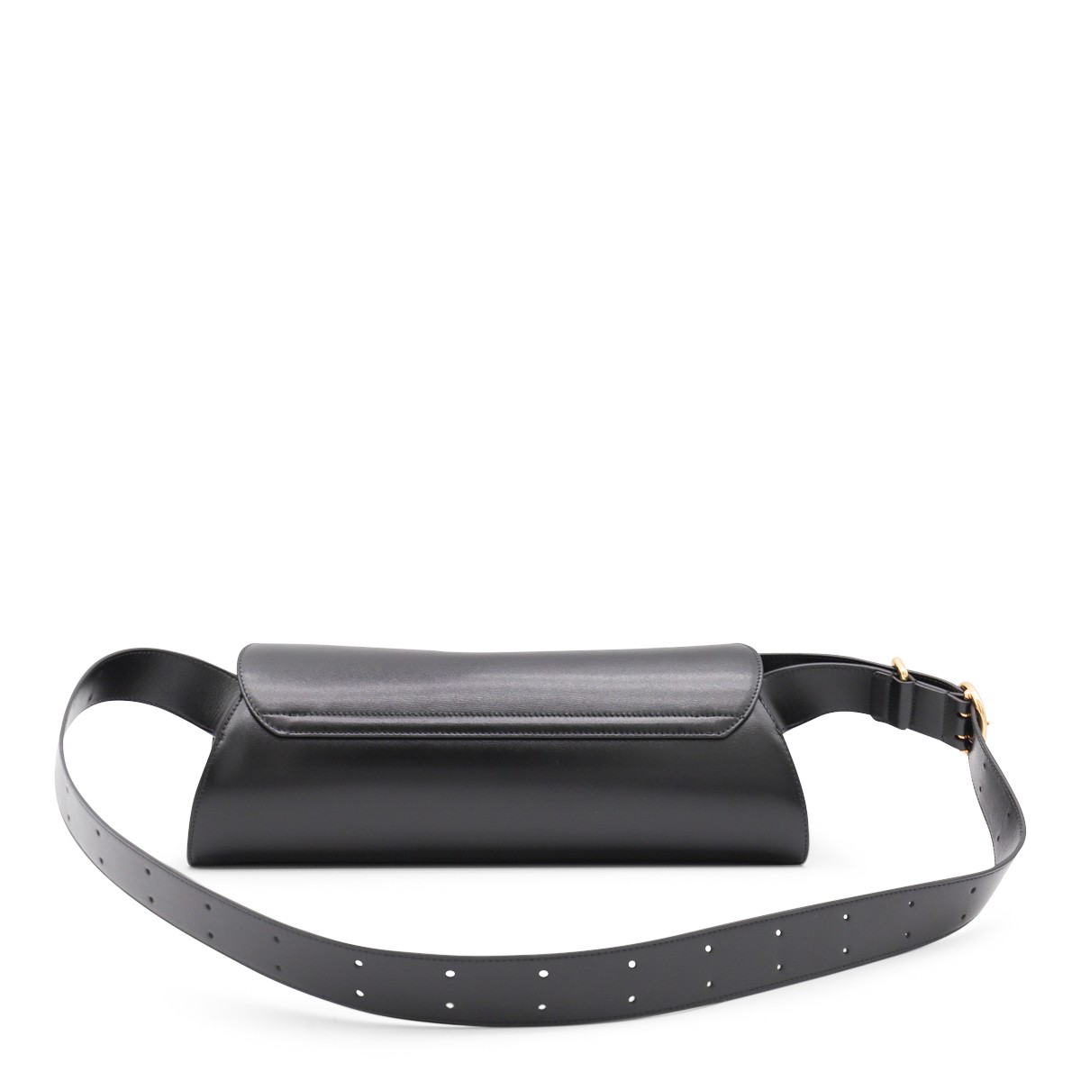 BLACK LEATHER CANNOLO BIG SHOULDER BAG