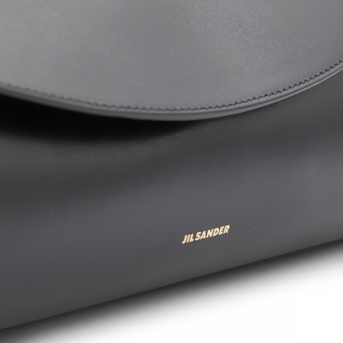 BLACK LEATHER CANNOLO BIG SHOULDER BAG