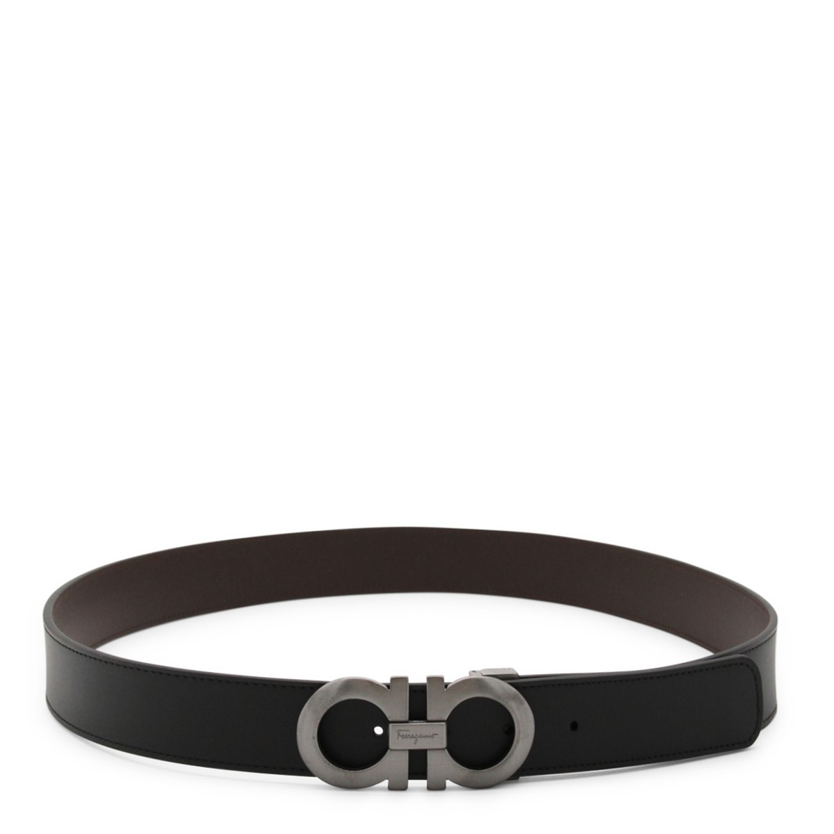 BLACK LEATHER GANCINI REVERSIBLE BELT