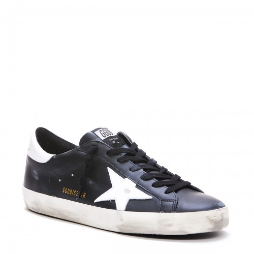 BLACK AND WHITE LEATHER SUPER-STAR SNEAKERS