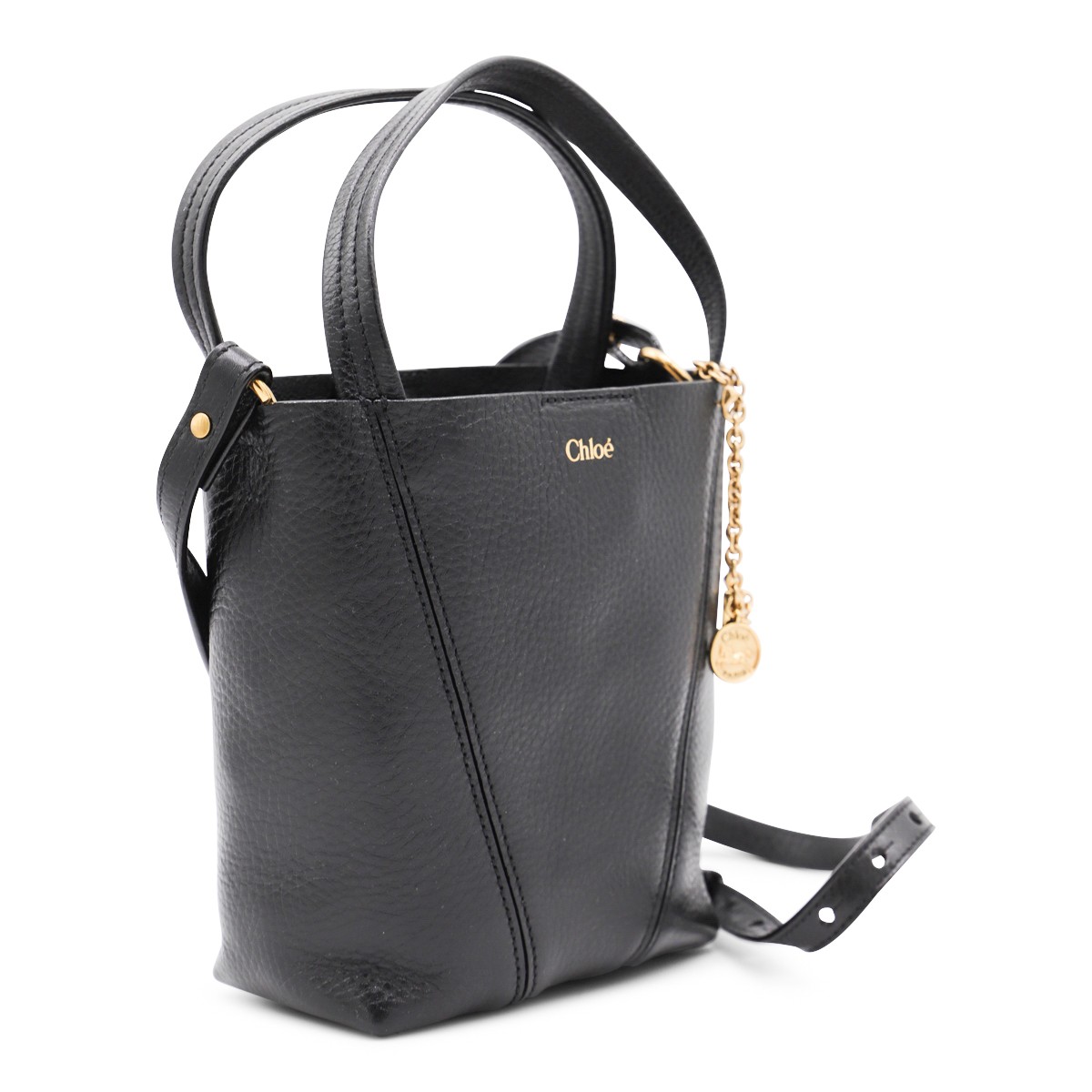 BLACK LEATHER SPIN TOTE
