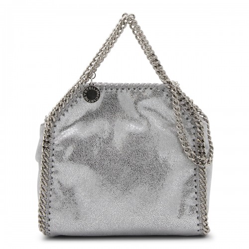 SILVER METAL FAUX LEATHER FALABELLA MICRO TOTE