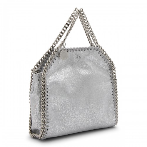 SILVER METAL FAUX LEATHER FALABELLA MICRO TOTE
