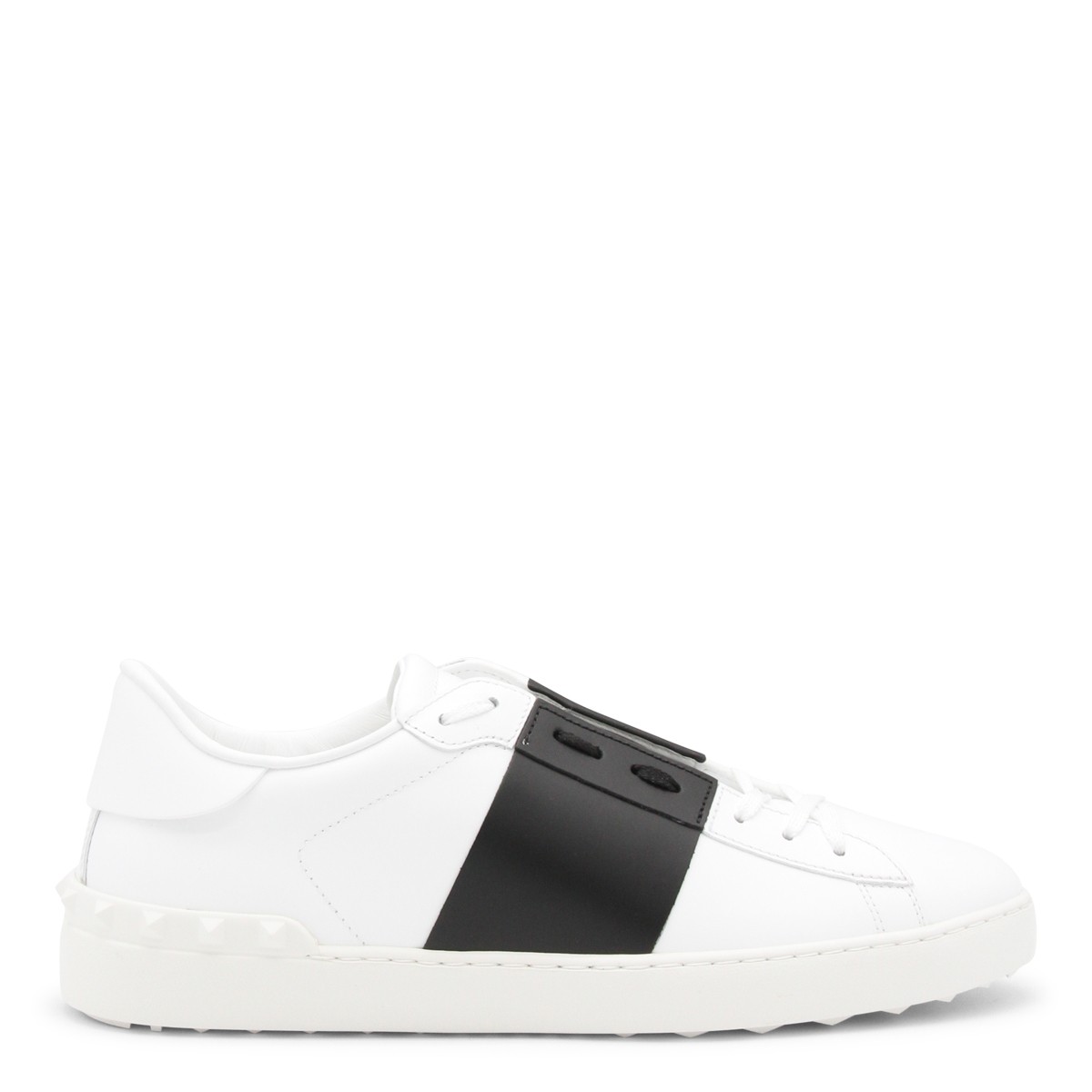 WHITE AND BLACK LEATHER OPEN SNEAKERS