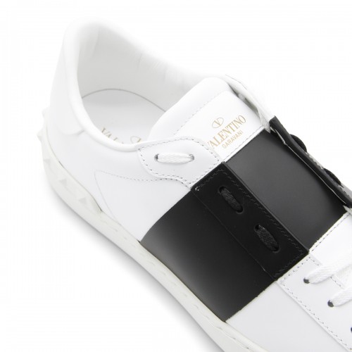 WHITE AND BLACK LEATHER OPEN SNEAKERS