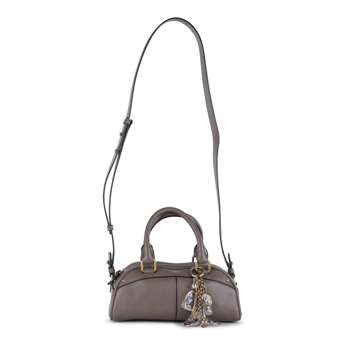 GREY LEATHER CHLOE BOWLING TOP HANDLE...